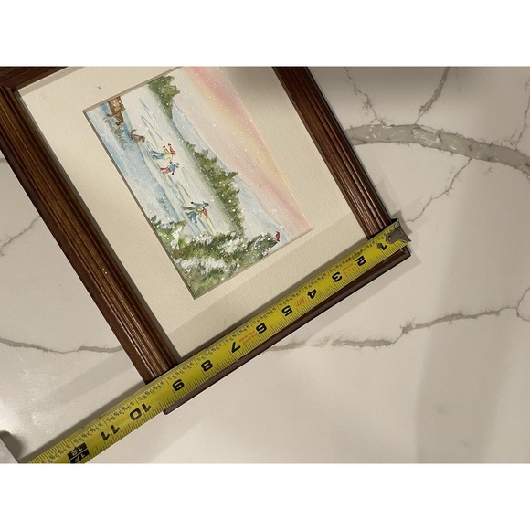 Vintage Framed Watercolor Art Painting Winter Scene Snow Signed CH 2002 Matted - Picture 8 of 16